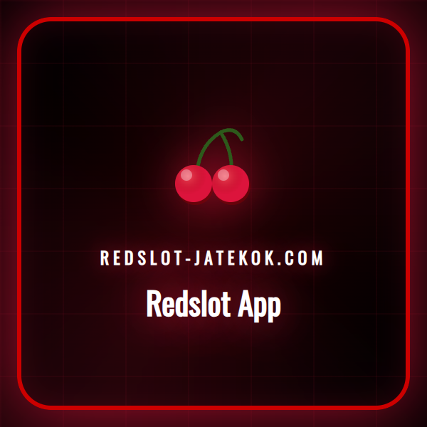 A Redslot App logója egy okostelefon képernyőjén, modern kaszinó játékok ikonjaival a háttérben.