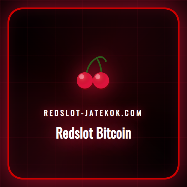 Egy stilizált arany Bitcoin érme lebeg a Redslot kaszinó logója felett, digitális hálózati vonalakkal a háttérben.